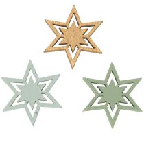 Artikel Blandade stjärndekorationer i trä för bordsdekoration och pyssel, 3 cm, 72 stycken