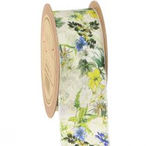 Artikel Tygband med blommor dekorationsband grön blå gul 40mm 15m