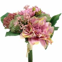 Bukett dahlia och protea, sidenblommor, sommardekoration L25cm