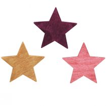 Artikel Strödekoration julstjärnor i trä 3 färger Ø4cm 72 st