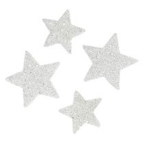 Spridda stjärnor vita med glimmer 4-5cm 40st