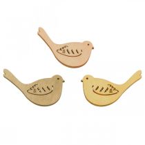 Artikel Strödekor fågeldekoration trä vår gul/beige/orange Ø4cm 72 st