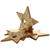 Artikel Spridningsdekoration jul trä stjärnor natur guld glitter 5cm 72p