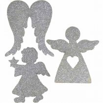 Artikel Spridningsdekoration Jul ängladekoration silverglitter H8cm 24 st