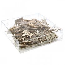 Artikel Scatter dekoration krona jul trä glitter B4cm 72 st