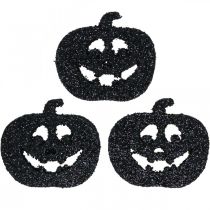 Artikel Scatter dekoration Halloween pumpa dekoration 4cm svart, glitter 72st