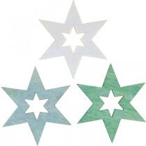 Trästjärnor deco strössel Julgrön H4cm 72p