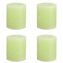 Artikel Limegröna färgade pelarljus 70×80 mm 4-pack - Stämningsfull dekoration och ljus