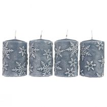 Pelarljus blåljus snöflingor 100/65mm 4st