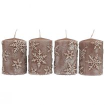 Pelarljus rosa ljus snöflingor 100/65mm 4st