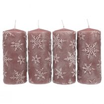 Pelarljus rosa ljus snöflingor 150/65mm 4st