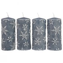 Pelarljus blåljus snöflingor 150/65mm 4st