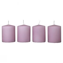 Pelarljus lila räfflade ljus dekoration 70/90mm 4st