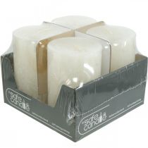 Artikel Set med 4 rustika blockljus, benvita, 70x110 mm, genomfärgade, självsläckande - Perfekt för advent och festlig dekoration