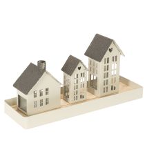 Artikel Fyrhusset Metall Tre Hus på Bricka 35cm 1 Set