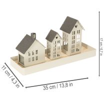 Artikel Fyrhusset Metall Tre Hus på Bricka 35cm 1 Set