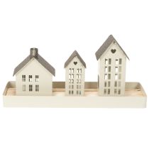Artikel Fyrhusset Metall Tre Hus på Bricka 35cm 1 Set