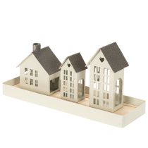 Artikel Fyrhusset Metall Tre Hus på Bricka 35cm 1 Set