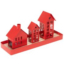 Artikel Metallljushållare Hus Röda med Bricka 35cm 1 Set