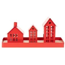 Artikel Metallljushållare Hus Röda med Bricka 35cm 1 Set