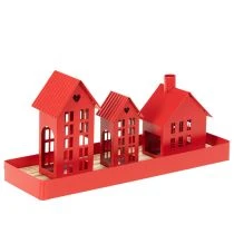 Artikel Metallljushållare Hus Röda med Bricka 35cm 1 Set