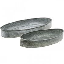Dekorativ skål metallsockel skål oval grå L33cm/31cm set om 2