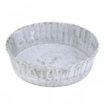 Kexformad metallplatta, rund dekorbricka, bordsdekoration tvättad vit Ø14cm H4cm