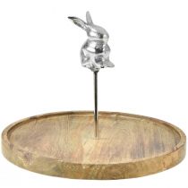 Träbricka naturlig kanin dekorativ metall silver Ø27,5cm H21cm