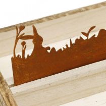 Dekorativ bricka påskäng, vårdekoration, träbricka med rostfritt stål rost 35 × 15cm