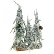 Granar med snö, adventsdekoration, vinterskog L16,5cm H28cm