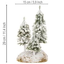 Artikel Snötäckta granar, konstgjort vinterlandskap för julby och bordsdekoration, 29 cm