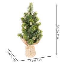 Artikel Konstgjord julgran i jutesäck, liten bordsdekoration, minijulgran, 38 cm