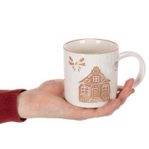 Artikel Keramisk mugg med husmotiv och reliefmönster, 9 cm