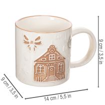 Artikel Keramisk mugg med husmotiv och reliefmönster, 9 cm