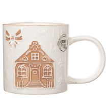 Artikel Keramisk mugg med husmotiv och reliefmönster, 9 cm