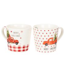 Artikel Julmugg med bil och julgran, keramikmuggar, 10 cm, 2 stycken