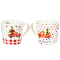 Artikel Julmugg med bil och julgran, keramikmuggar, 10 cm, 2 stycken