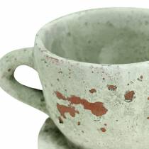 Artikel Planteringskruka med fat vintagegrå, naturton Ø8cm H6,5cm 4 st