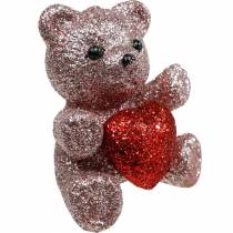 Artikel Dekorativ pluggbjörn med hjärta, Alla hjärtans dag, blompluggglitter 9 st