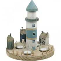 Lighthouse värmeljushållare blå, vit 4 värmeljus Ø25cm H28cm