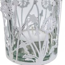 Lykta med maskrosor, bordsdekorationer, sommardekoration shabby chic silver, vit H10cm Ø8,5cm