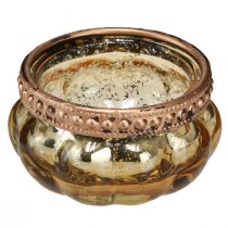 Artikel Värmeljusglas champagne antikguld med metallkant Ø6cm H3,5cm