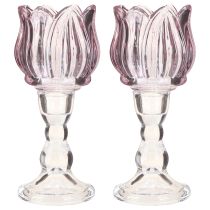 Artikel Värmeljusglas tulpan värmeljushållare glas lila Ø7cm H16cm 2st
