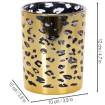 Artikel Glasljushållare med leopardmönster för bordsdekoration, 12 cm