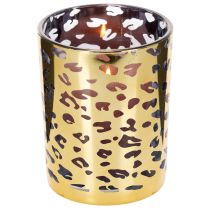 Artikel Glasljushållare med leopardmönster för bordsdekoration, 12 cm