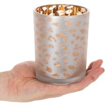 Artikel Glasljushållare med leopardmönster, 12 cm