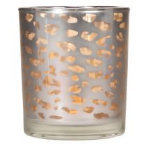 Artikel Värmeljushållare i glas med leopardmönster, tvåfärgad, 8 cm