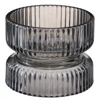 Artikel Värmeljushållare glas dekorativ räfflad gråtonad Ø9cm H7cm 4 st