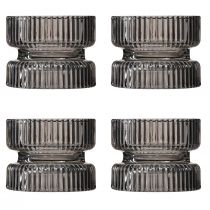 Artikel Värmeljushållare glas dekorativ räfflad gråtonad Ø9cm H7cm 4 st