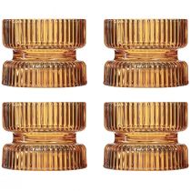 Artikel Värmeljushållare glasribbad dekorativ orange Ø9cm H7cm 4 st